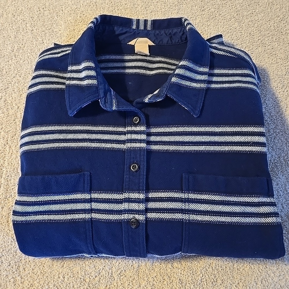 Duluth Trading Co Women's Shacket Blue White‎ Stripe Flannel Cotton Plus Size 4X - Picture 14 of 14